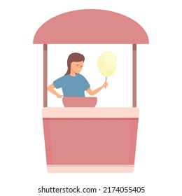 Red street machine icon cartoon vector. Candy cotton. Shop seller