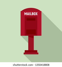 Red street mailbox icon. Flat illustration of red street mailbox vector icon for web design