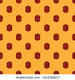 Red Street signboard with glass of beer icon isolated seamless pattern on brown background. Suitable for advertisements bar, cafe, pub, restaurant.  Vector Illustration