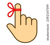 Red string around finger, don't forget concept on white background, vector flat illustration of reminder symbol