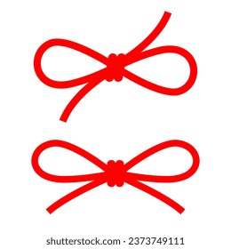 Red string bow vector line icon, rope knot isolated on white background, decoration design element