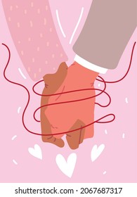 red string of destiny, hands together lovers