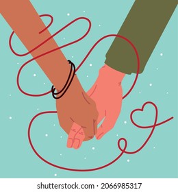 red string of destiny in lovers hands
