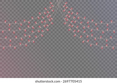 Superposición de borde de luces de cadena rojas​, marco superior de guirnalda de luces de hadas rojas, superposición de borde de cadena de luz roja festiva