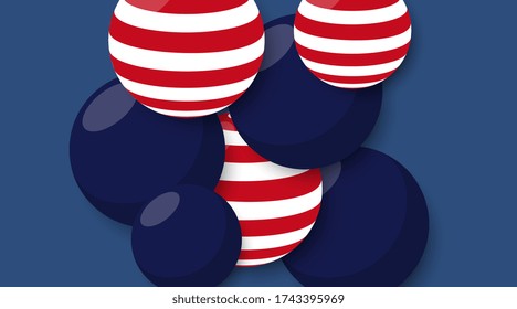 vector de ilustración de rayas rojas y globos azules oscuros