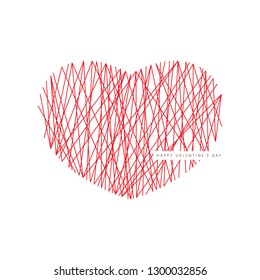 Red stripe lines in heart shape Valentine's day concept flat design. Design element can be used for background, poster, greeting card, brochure, leaflet, flyer, print, backdrop, vector illustration