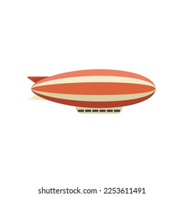 Red stripe-colored airship vector illustration. Retro zeppelin or dirigible for carrying passengers isolated on white background. Transportation, tourism, aviation industry concept