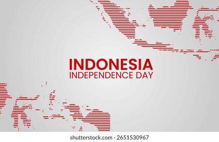 Red striped abstract map of Indonesia in flat design style for aesthetic Independence Day celebration visual