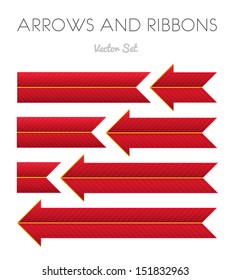Red Striped Arrows and Ribbons. Vector Set.