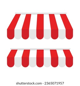 Red striped awnings vector. Canopy for restaurant, cafe, hotel, or store. Tent roof, vector template