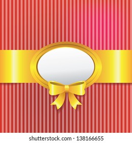 red striped background with frame and gold ribbon
