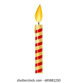 Red striped candle icon. Cartoon illustration of candle vector icon for web design