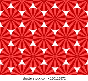 Red striped circles simple seamless pattern, vector