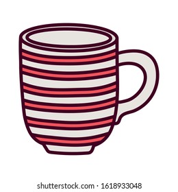 red striped coffee cup ceramic icon over white background vector illustration