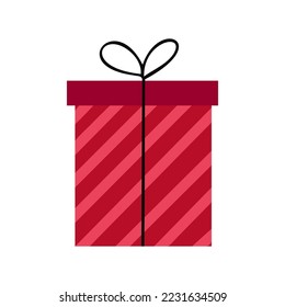 Red striped gift box. Vector Illustration for printing, backgrounds, covers and packaging. Image can be used for greeting cards, posters, stickers and textile. Isolated on white background.