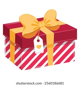 Red striped gift box with yellow ribbon and bow Vector