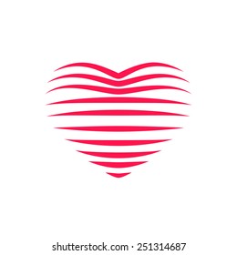 Red striped heart shape. Eps8. RGB. Global color. Gradients free