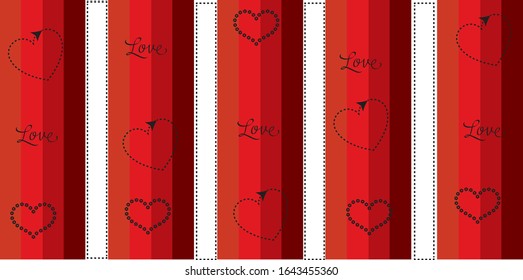 red striped heart and the word love