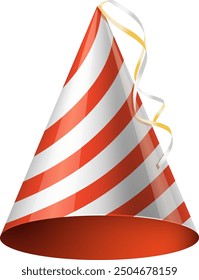 Red striped holiday cap. Realistic party hat