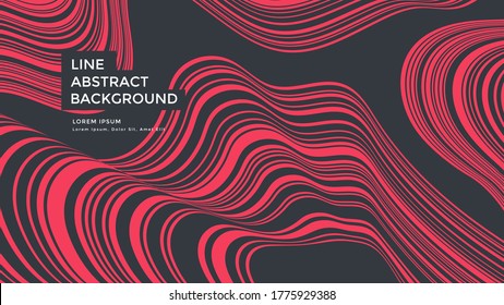 Fondo de línea rayada roja. Composiciones de onda lineal abstractas para portada, afiche, página de aterrizaje. Ilustración mínima de formas de fluido.