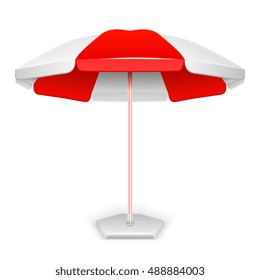 Red striped market outdoor umbrella vector illustration. Parasol beach protection form sun and rain