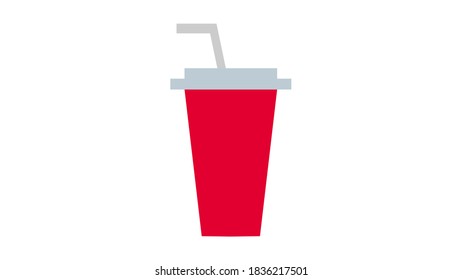 Red striped paper glass with drinking straw isolated on white background vector illustration.