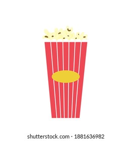 Red striped popcorn packaging. Modern vector