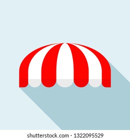 Red striped round tent icon. Flat illustration of red striped round tent vector icon for web design