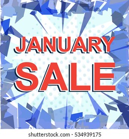 Red striped sale poster with JANUARY SALE text. Bright advertising banner template