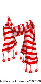 Red Striped Scarf. Christmas accessory. Isolated on white vector cartoon illustration