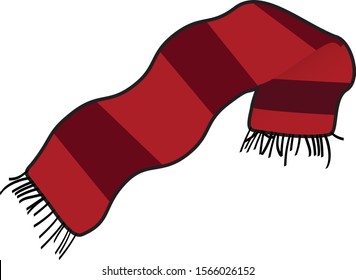 A red striped scarf with little tassles on the ends. The scarf is folded over a bit, as if it's been left on a desk.