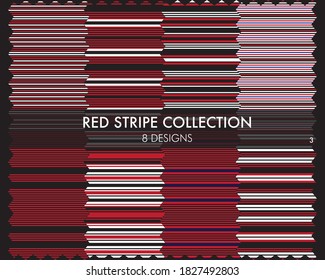 Red striped seamless pattern collection includes 8 designs for fashion textiles, graphics