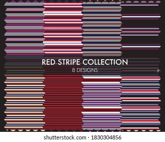 Red striped seamless pattern collection includes 8 designs for fashion textiles, graphics