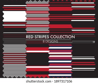 Red striped seamless pattern collection includes 8 designs for fashion textiles, graphics