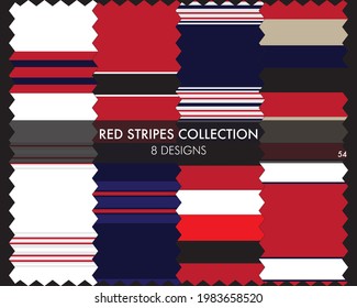 Red striped seamless pattern collection includes 8 designs for fashion textiles, graphics