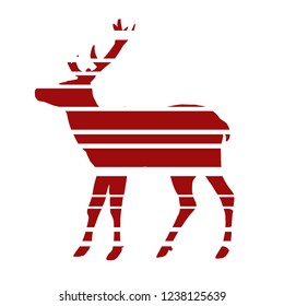 Red striped silhouette of a deer. Vector illustration.