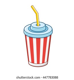 Red striped soft drink paper cup, icon isolated.