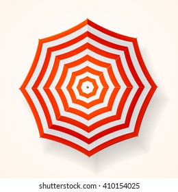 Red Striped Sun Umbrella. Top View. Vector Illustration