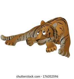 red striped tiger in a supine position. vector illustration