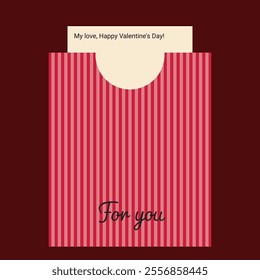 Red striped Valentine's Day card: simple design with a heartfelt message. Vector illustration.