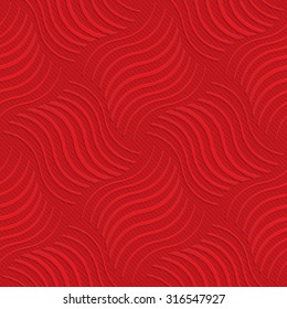 Red striped wavy squares in turn.Seamless geometric background. 3D layered and textured pattern with realistic shadow and cut out effect.