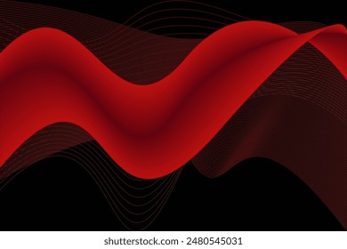 Red stripes background. Futuristic red and black background. Red waves. Fruid waves texture. Bright red flowing lines bg.