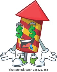 Red stripes fireworks rocket with Money eye cartoon character design