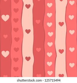 Red stripes and hearts seamless pattern, vector