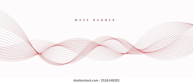 Red stripes on a white background. Creative line art. Red waves with lines. Curved wavy line, smooth stripe.