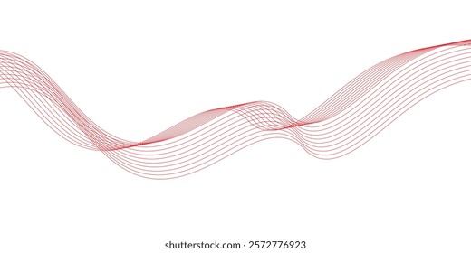 Red stripes on a white background. Creative line art. Red waves with lines.