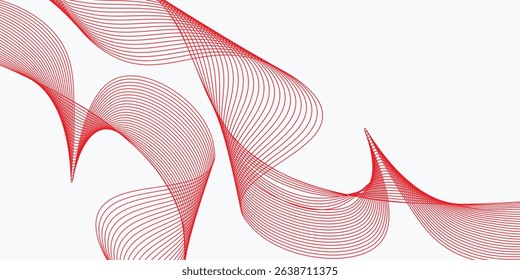 Red stripes on a white background. Creative line art. Red waves with lines. Curved wavy line, smooth stripe.