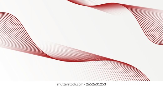 Red stripes on a white background. Creative line art. Red waves with lines. Curved wavy line, smooth stripe.