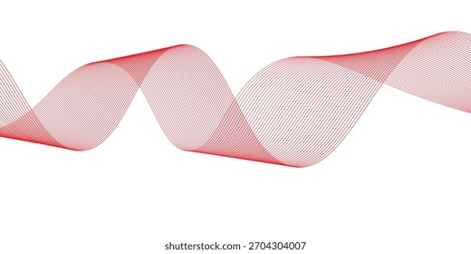 Red stripes on a white background. Creative line art. Red waves with lines. Curved wavy line, smooth stripe.