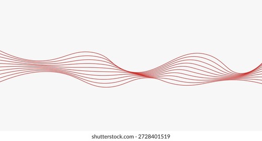 Red stripes on a white background. Creative line art. Red waves with lines. Curved wavy line, smooth stripe.
